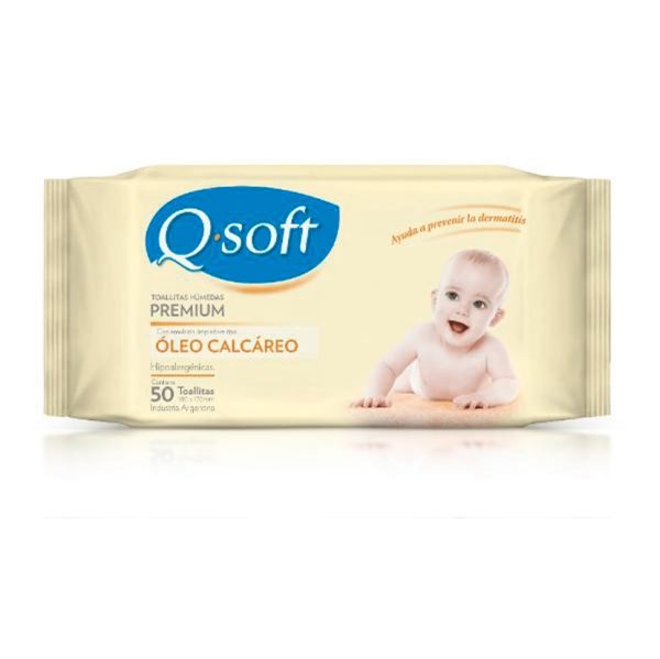 Q-Soft Toallitas Húmedas Premium Baby Óleo Calcáreo x50 u Hipoalergénicas