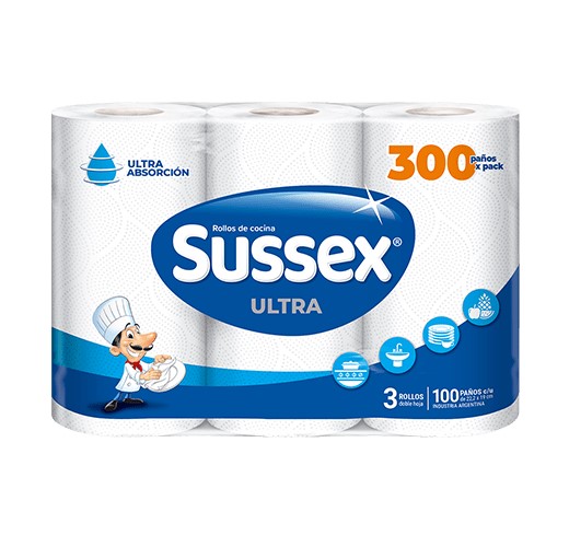 Sussex Ultra Rollos de Cocina 3 x100 paños c/u