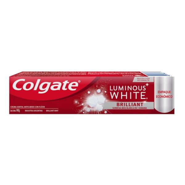 Colgate Luminous White Brilliant Crema Dental Anticaries c/Flúor x140 g