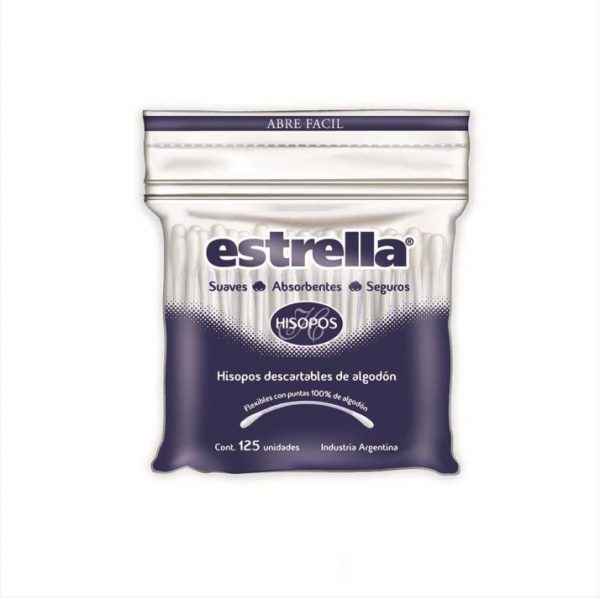 Estrella Hisopos Descartables de Algodón en Bolsa Zipper x125 u