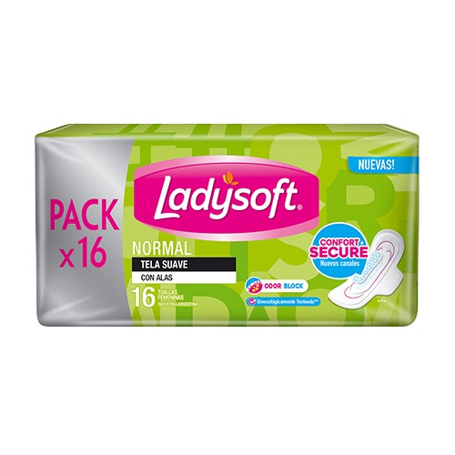 Ladysoft Toallita Normal Tela Suave con Alas x16 u