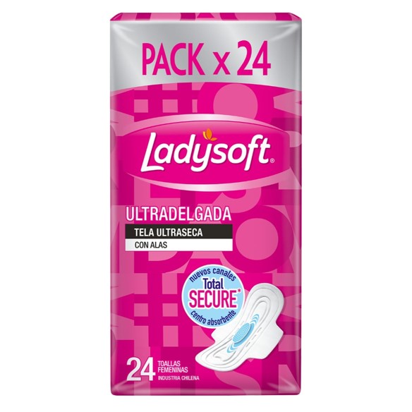 Ladysoft Toallita Ultradelgada Tela Ultraseca con Alas x24 u