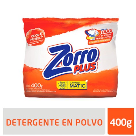 Zorro Polvo para Lavar Baja Espuma para Lavarropas Automáticos Blancos Persistentes x400 g