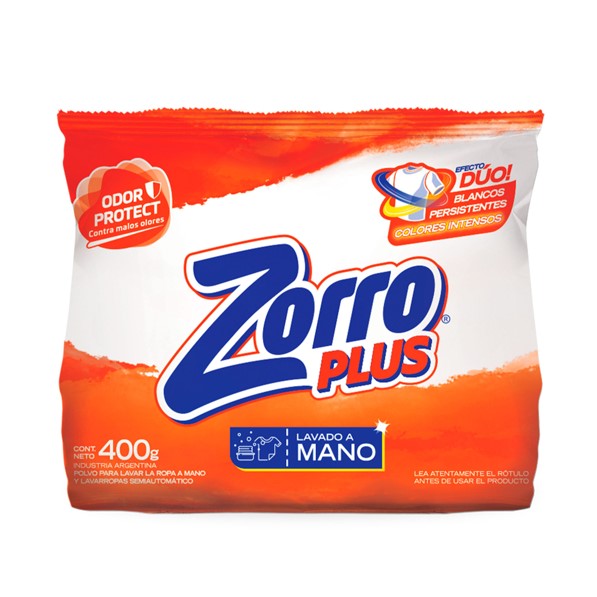 Zorro Polvo para Lavar Ropa a Mano Blancos Persistentes x400 g