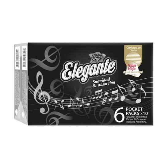 Elegante Pañuelos Descartables Triple Hoja Pocket 6 paquetes x10 c/u