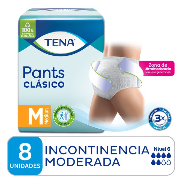 Tena Pants Ropa Interior Descartable Clásico Medium Incontinencia Moderada ×8 u