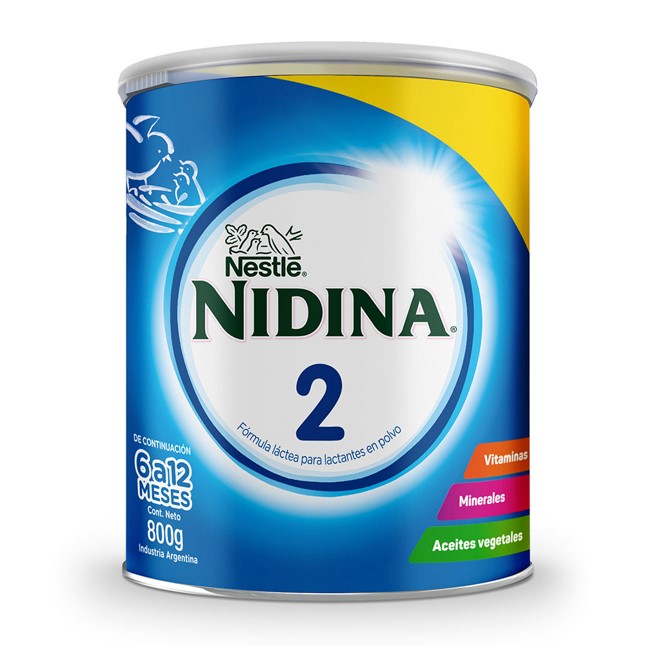 Nestle Nidina® 2 Leche en Polvo Fórmula Infantil en Polvo 6 a 12 meses – Lata x800 gr